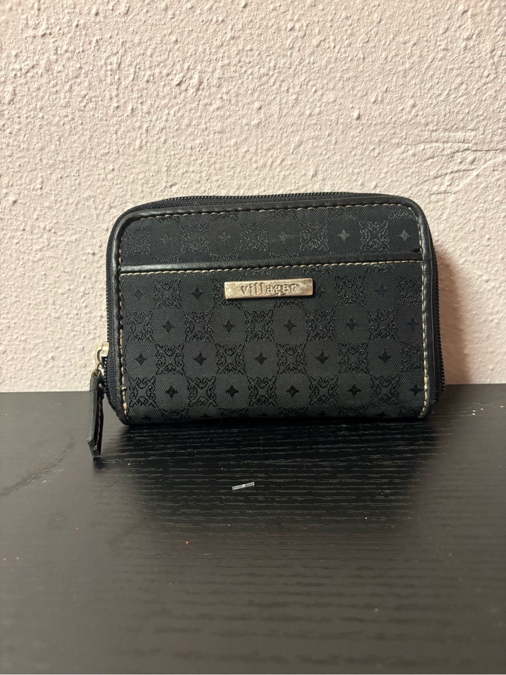 Villager Black Monogram Zip Around Wallet Coin Purse Organizer